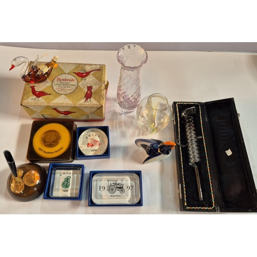 159 - Collection of items to include paper weights, a cased glass opium pipe, 2 small Caithness vases and ... 