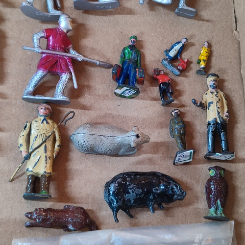 358 - Selection of lead and cold painted figurines including Chad Valley horse & jockeys etc. (Qty)