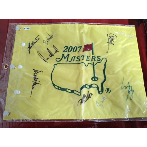 372 - Packaged as new, official 2007 Master golf merchandise, hole flag with 8 players signatures includin... 