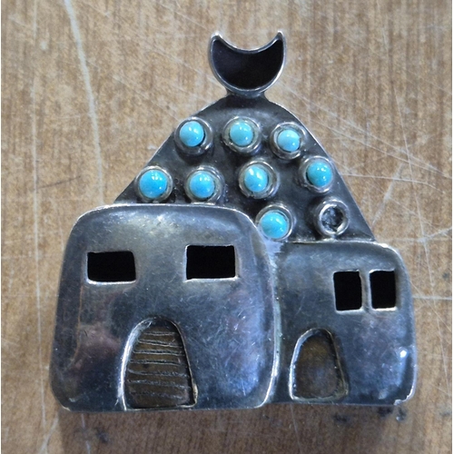 34 - Silver and Turquoise north African palace brooch