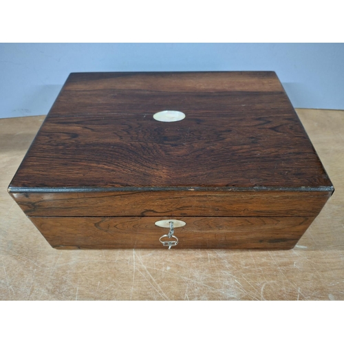 75 - Victorian rosewood jewellery box with mother of Pearl inlay, the interior with a comparted tray. Com... 