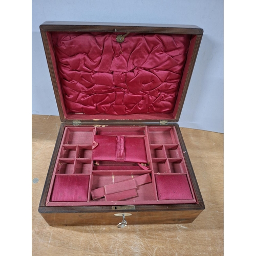 75 - Victorian rosewood jewellery box with mother of Pearl inlay, the interior with a comparted tray. Com... 