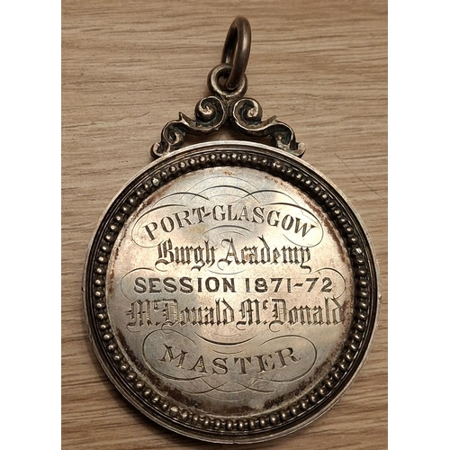 85 - Victorian 1871-72 award medallion from the Burgh Academy, Port Glasgow, head master McDonald McDonal... 