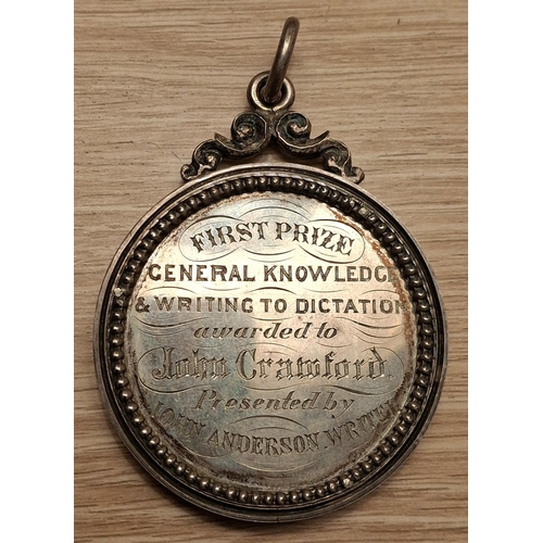 85 - Victorian 1871-72 award medallion from the Burgh Academy, Port Glasgow, head master McDonald McDonal... 