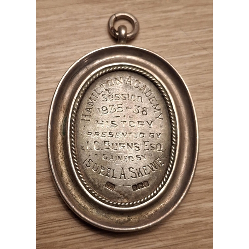 86 - Hallmarked silver medallion, dated 1935-36 award from the Hamilton Academy, first prize award for Hi... 