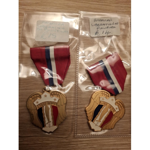 101 - Three REPLICA USA medals, a China service medal and 2 Liberation of Philippines (3)