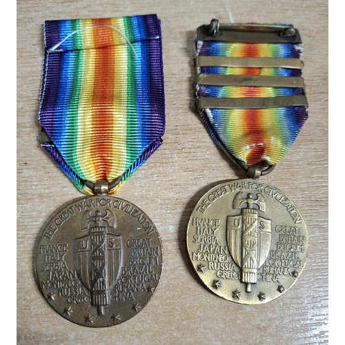 110 - Two USA WWI Victory medals, one with 2 bars 