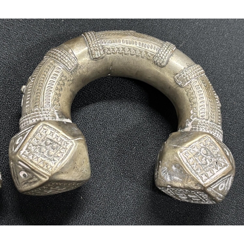 125 - Rare pair of unmarked white metal antique north African money bracelets (2),

365 grams