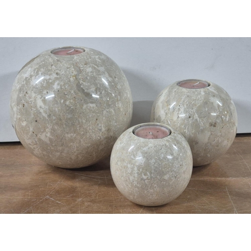 137 - Stunning set of 3 large polished marble, graduating sized candle holders,

Largest is approx 20cm di... 