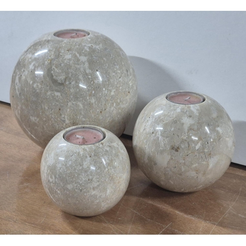 137 - Stunning set of 3 large polished marble, graduating sized candle holders,

Largest is approx 20cm di... 