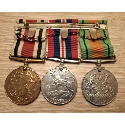 161 - WWII War and Defence medals and a QEII Special Constabulary Long Service Medal set to section leader... 