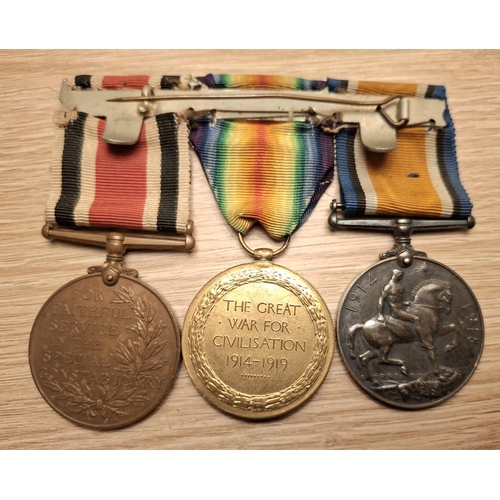 162 - A WWI three piece medal group presented to 46082 Pte. G. Woodhead. Durham Light Infantry to include ... 