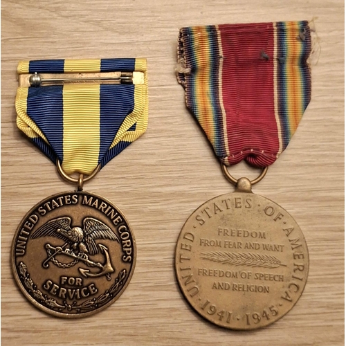 203 - USA WWII Victory medal together with a REPLICA USA 1898 Spanish campaign medal (2)