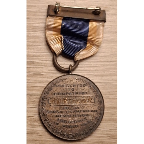 205 - US USA WWI Sons of the American Revolution Service Medal, Named to - H B Scherer