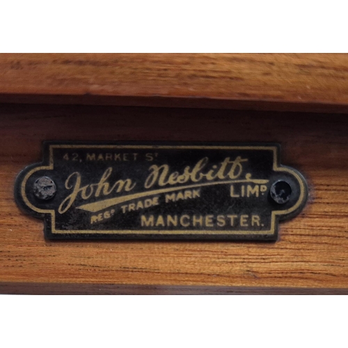 212 - Mid 20thC industrial weighing scales in fine quality mahogany and glass case by John Nesbitt of Manc... 