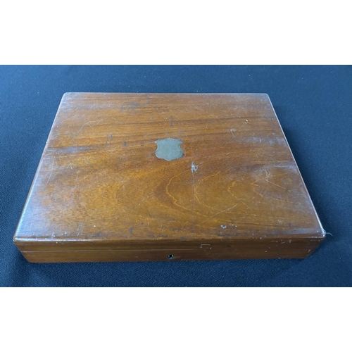 218 - Two tiered Oak cuttlery box containing a collection of engraved fish knives