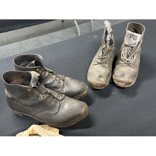 224 - Two pair of  antique clogs together with original metal clog accessories