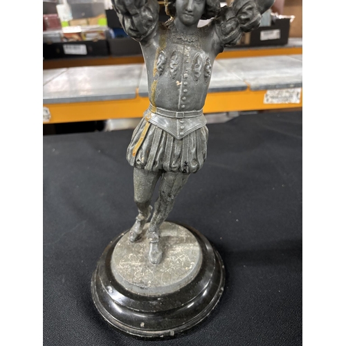 229 - Old spelter statue, candle holder in the form of a medieval page boy