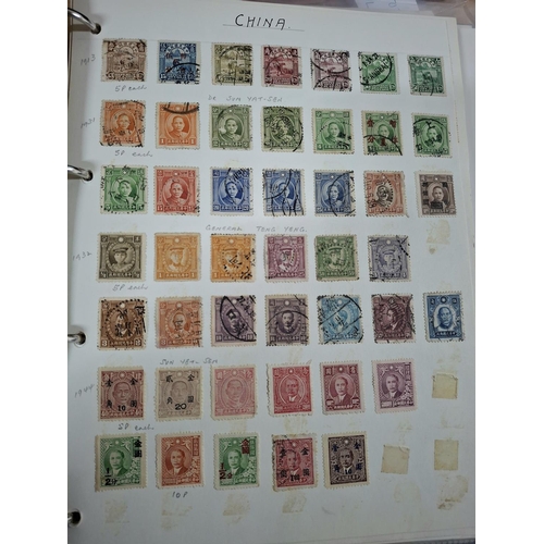 308 - Blue ACE stamp folder with Asian stamps including China, Japan, North & South Korea, Ryukyu Islands,... 