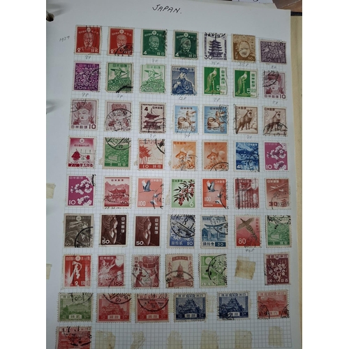 308 - Blue ACE stamp folder with Asian stamps including China, Japan, North & South Korea, Ryukyu Islands,... 