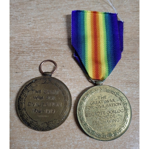 306 - Two WWI British Victory  medals, one to 4992  Pte G S Parker, Hamps S the other to Pte J HILLS, 7th ... 