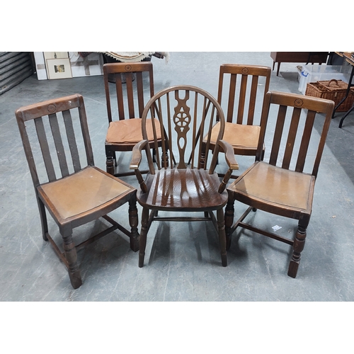 460 - Four Oak dining chairs and a wheelback windsor chair (5)