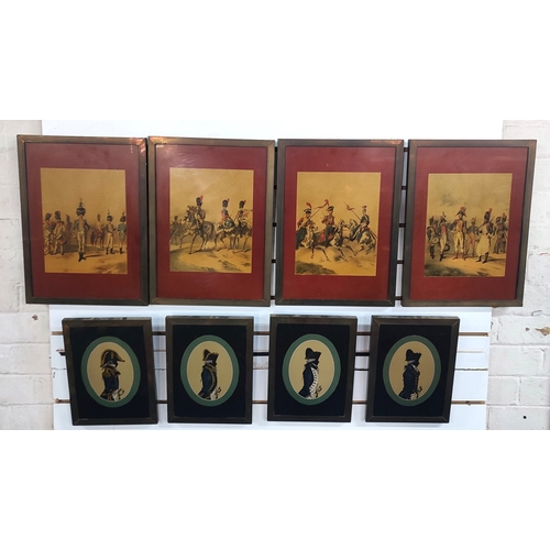 154 - Two sets of framed prints, four Crimea war scenes and four commander silhouettes (8)