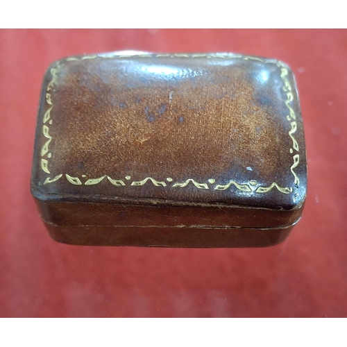 53 - 19c tiny leather trinket box with miniscule shells