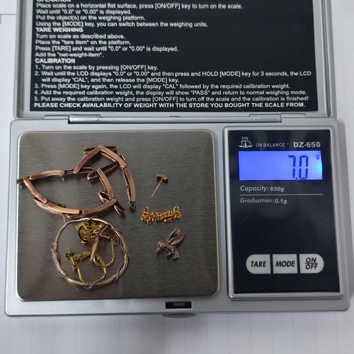 60A - Collection of untested scrap Gold and Silver, includes 9ct. Rose Gold strap, 7 grams gross