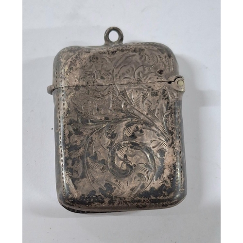 6 - Antique hallmarked silver Vesta, fine scrolled etching to either side,

Marks partially rubbed