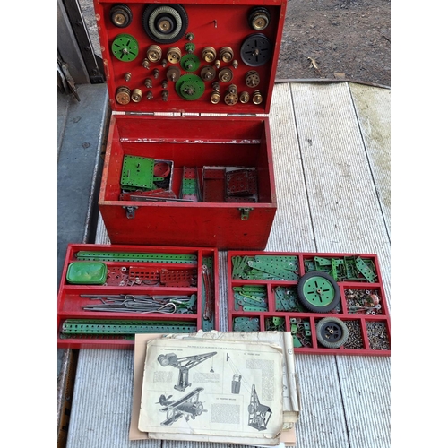 60 - Old box filled with early Meccano including paperwork/instructions (Qty)