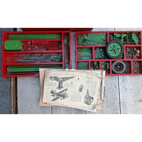 60 - Old box filled with early Meccano including paperwork/instructions (Qty)