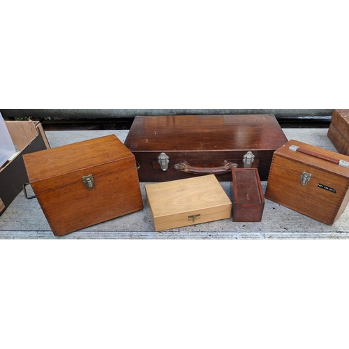 62 - Mid 20thC wooden suitcase together with 4 other 20thC wooden boxes (5)