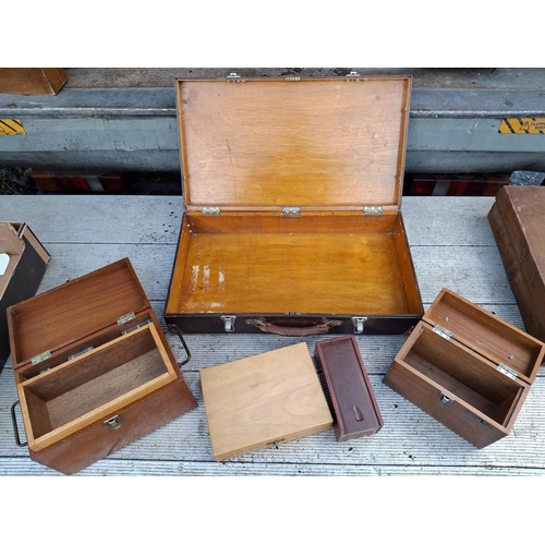 62 - Mid 20thC wooden suitcase together with 4 other 20thC wooden boxes (5)