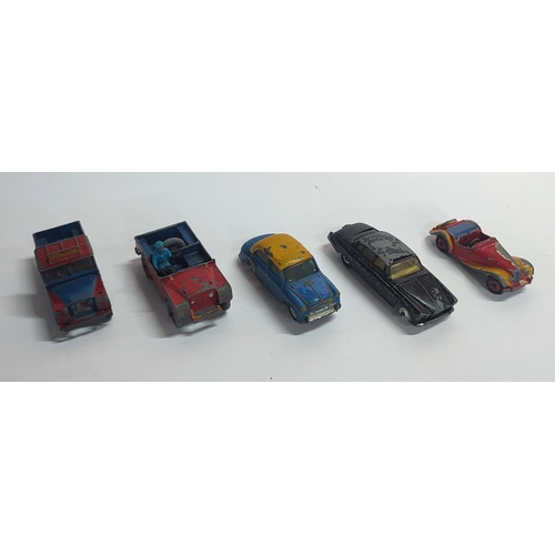 64 - Five old mid century, played-with die cast cars, 3 Corgi and 2 Dinky (5)