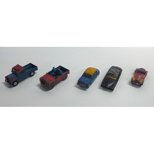 64 - Five old mid century, played-with die cast cars, 3 Corgi and 2 Dinky (5)