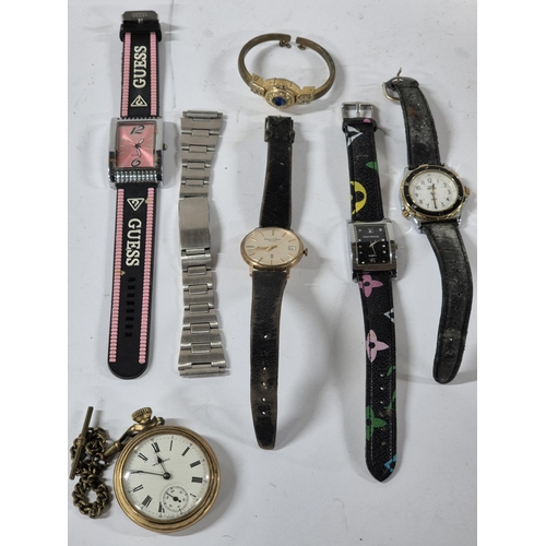 26 - Quantity of ladies and gents watches including an old Ingersoll pocket watch with Albert chain and a... 