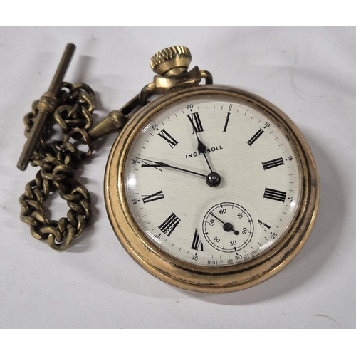 26 - Quantity of ladies and gents watches including an old Ingersoll pocket watch with Albert chain and a... 