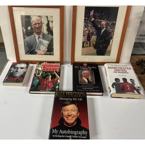 93 - 5 Manchester united books with 2 signed pictures