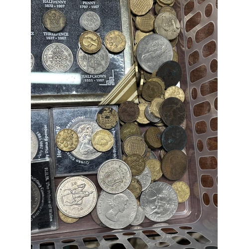 43 - Tray of coins including pre decimal British coins and a euros £2 coin