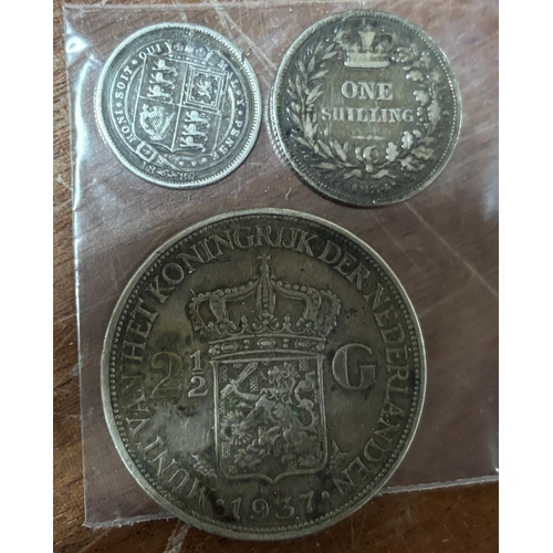 44 - Three interesting silver coins including a withdrawn jubilee head 1887 sixpence together with a Geor... 