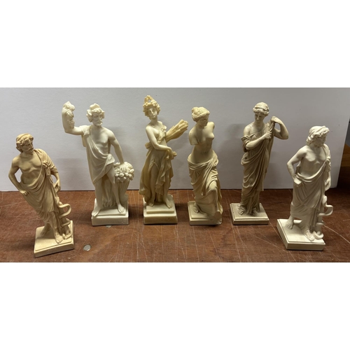 98 - 6 Greek Figures on stands mainly Alabaster