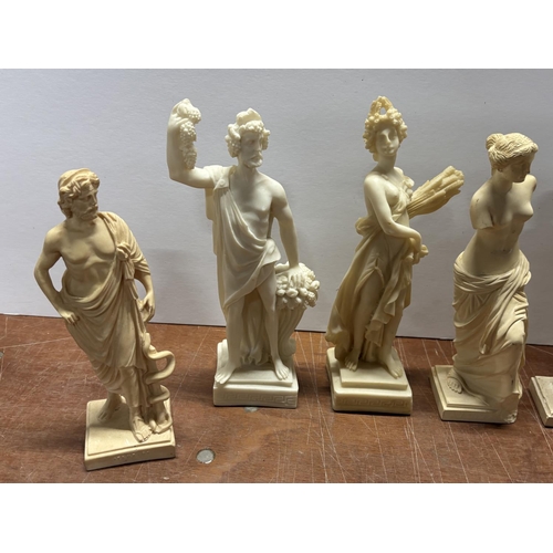 98 - 6 Greek Figures on stands mainly Alabaster