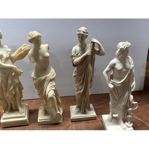 98 - 6 Greek Figures on stands mainly Alabaster