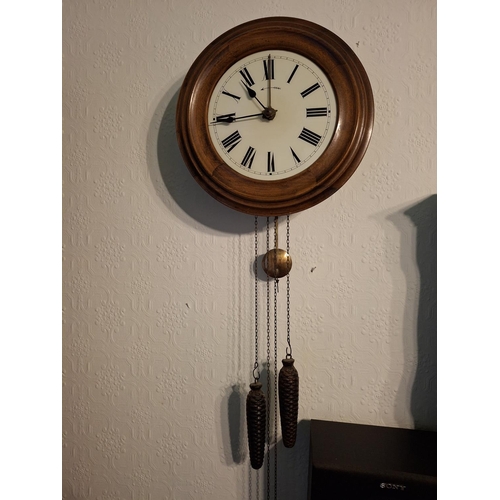 103 - Fine quality, semi-skeleton antique wall clock with enamel face.