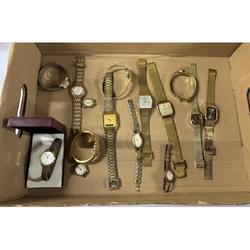 27 - Box containing gold coloured watches including Accurist and Pulsar