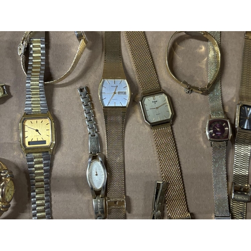 27 - Box containing gold coloured watches including Accurist and Pulsar