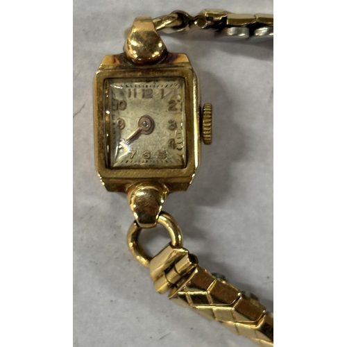 32 - 375 stamped 9ct gold cased ladies vintage cocktail watch with elasticated plated strap