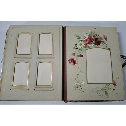 107 - Never used! Edwardian photograph album with tooled leather outer, chome metal clasp and many pages w... 