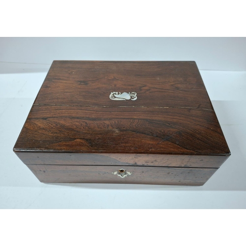 110 - Victorian Rosewood and mother of pearl inlaid sewing box